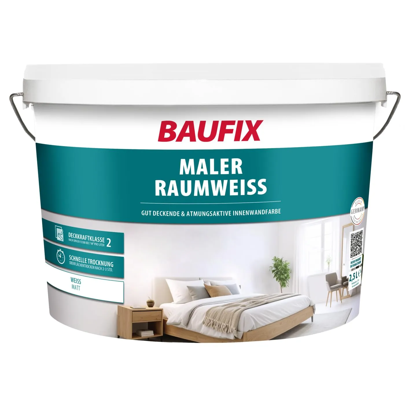 BAUFIX Maler-Raumweiß Wandfarbe matt weiß 10 Liter deckend
