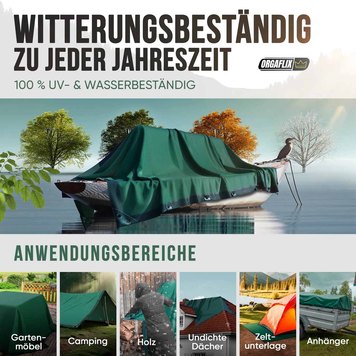 ORGAFLIX Premium Abdeckplane 8x10m wasserdicht UV-beständig