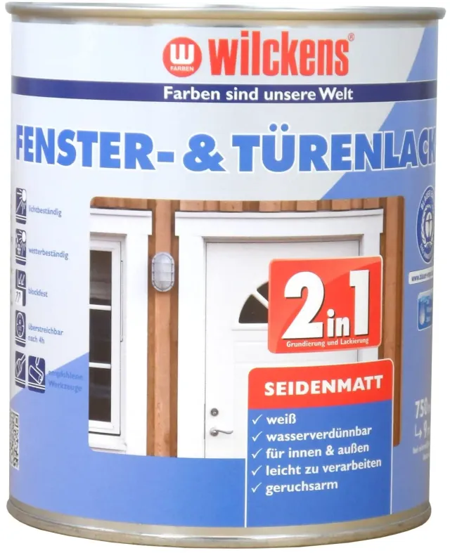Wilckens 2in1 Fenster- Türenlack 750 ml Weiß seidenmatt