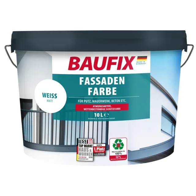 BAUFIX Fassadenfarbe Außenwandfarbe 10L Weiß Matt Wetterfest
