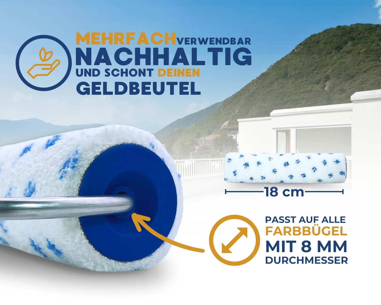 ORGAFLIX Premium Farbwalze 18cm Farbroller 2 Stück 8mm