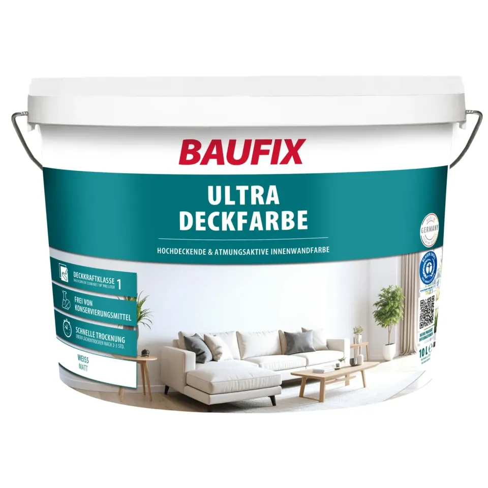 BAUFIX Ultra-Deckfarbe Wandfarbe 10 l Weiß seidenmatt Klasse 1